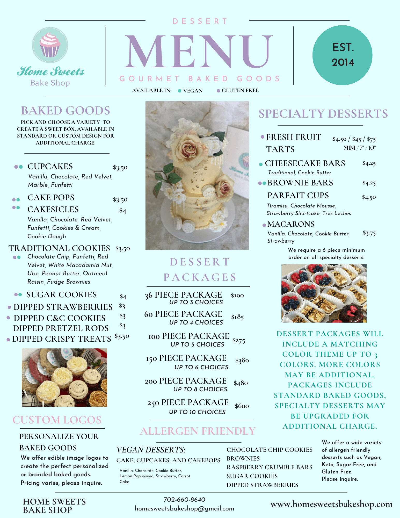 Menu Home Sweets Bake Shop